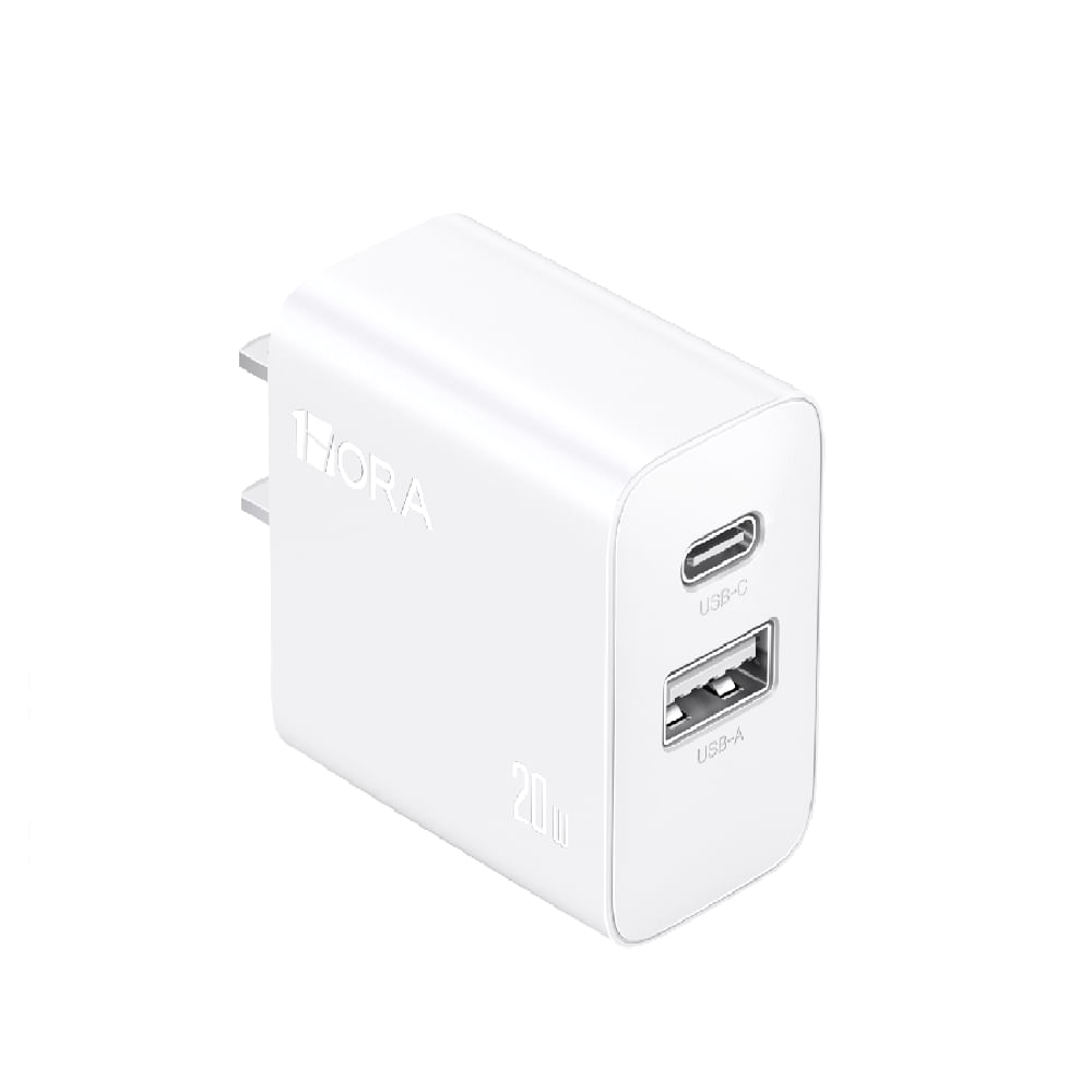 Cargador de pared 1Hora, puerto USB, puerto tipo C , 20W, carga rápida, blanco