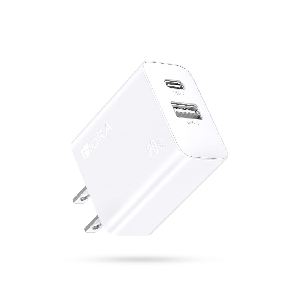 Imagen 2 del producto Cargador de pared 1Hora, puerto USB, puerto tipo C , 20W, carga rápida, blanco