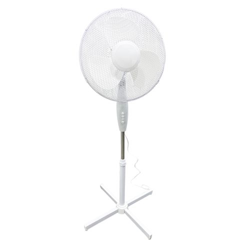 Ventilador de pedestal Westminster 16", 45W, altura regulable, 3 velocidades, blanco