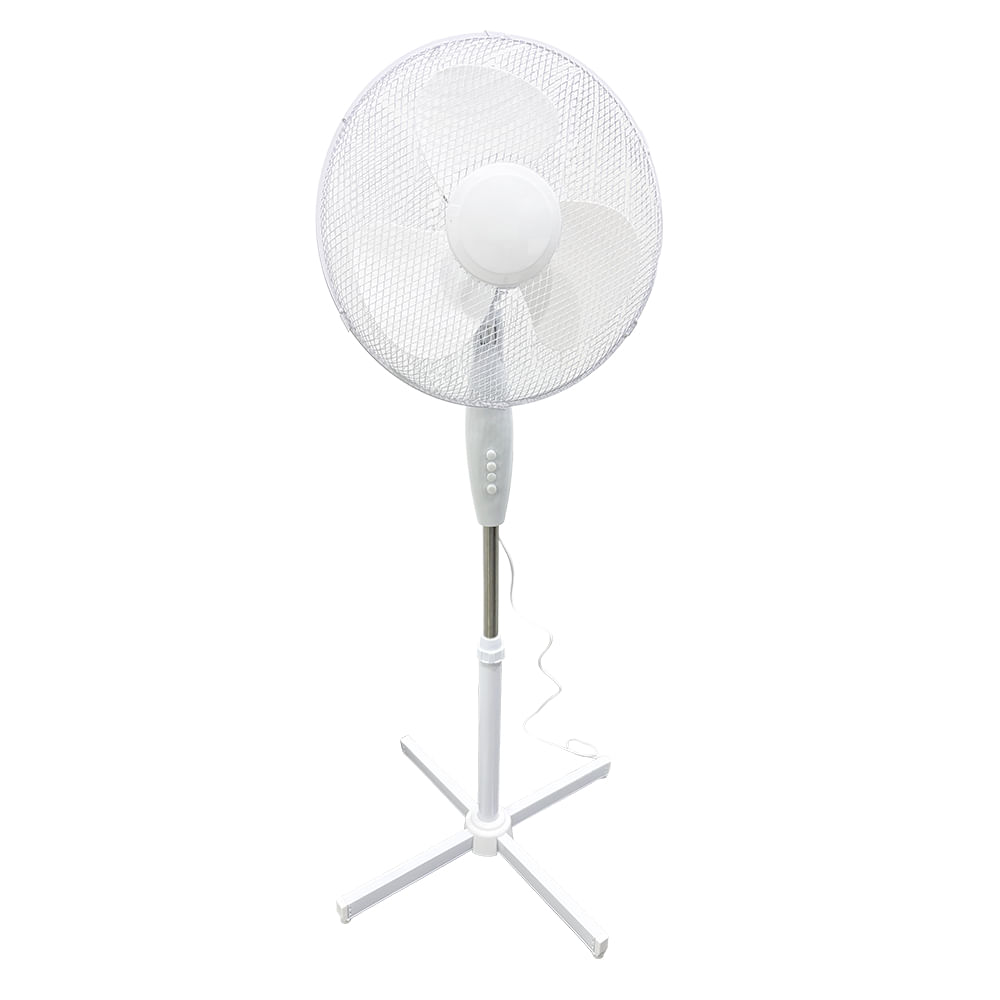 Ventilador de pedestal Westminster 16", 45W, altura regulable, 3 velocidades, blanco