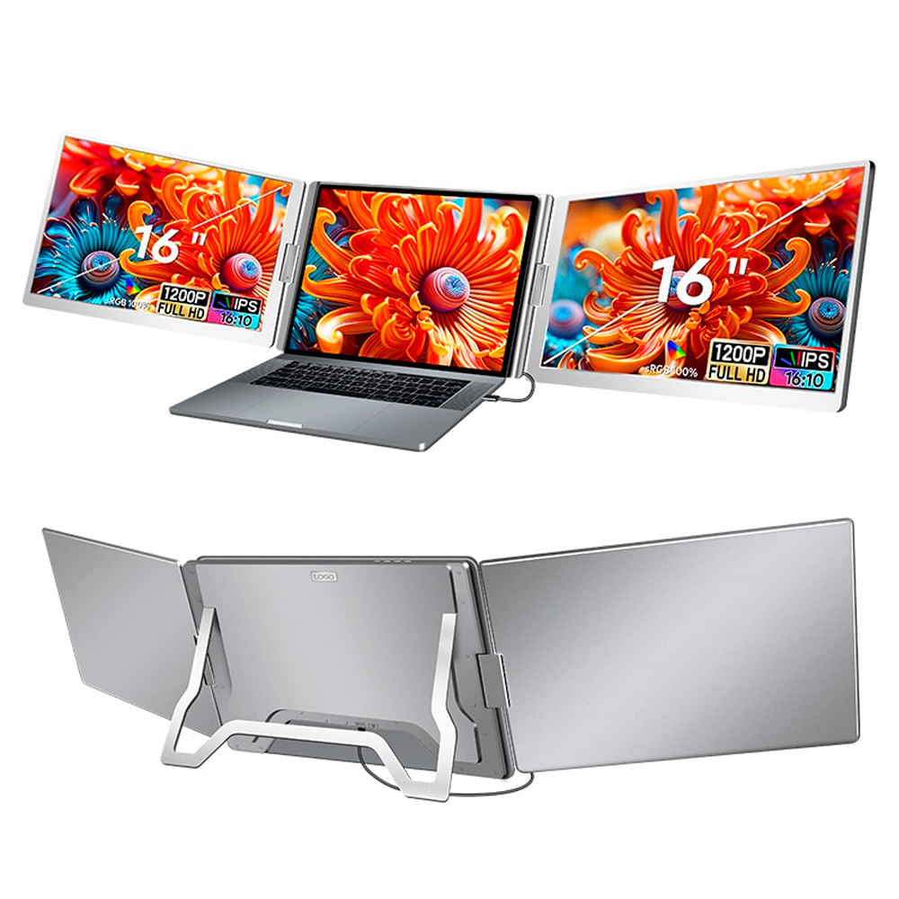 Monitor extensor de pantalla portátil Pixelled 16", Full HD, USB y USB-C para laptop, plateado