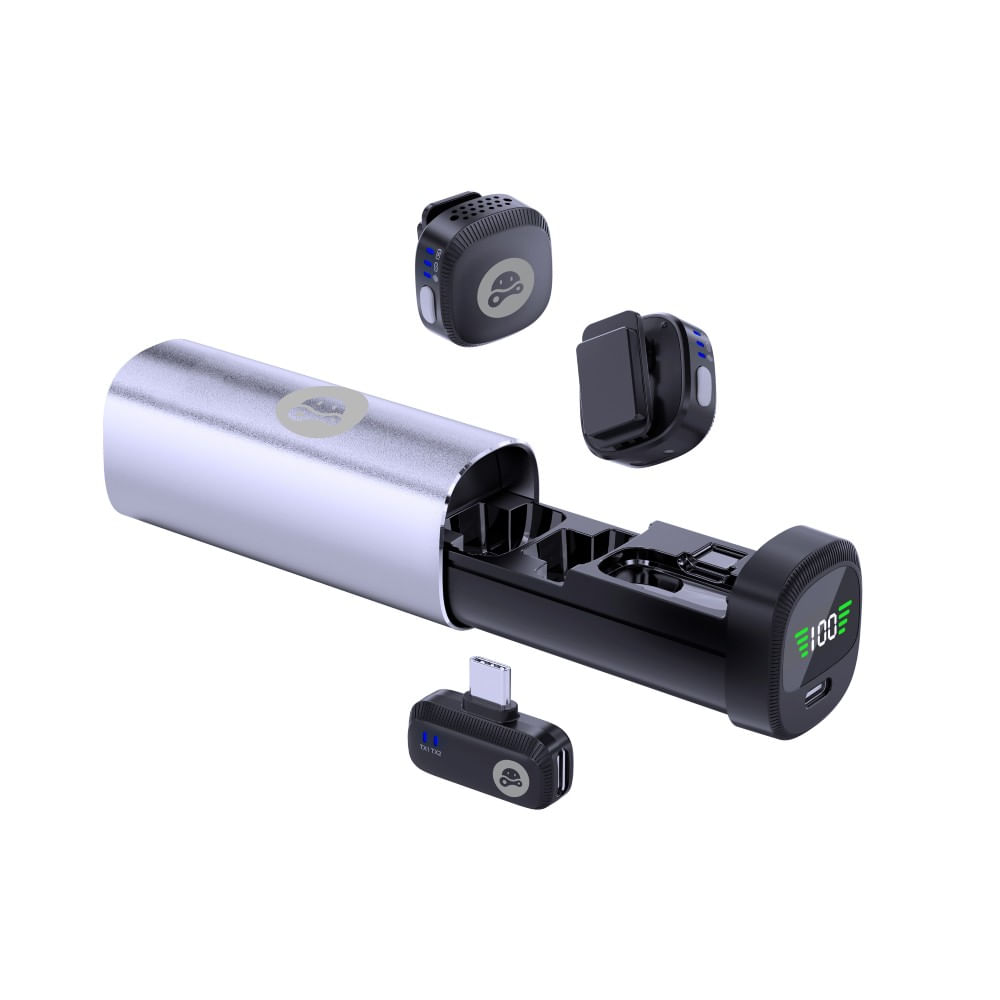Imagen 1 del producto Micrófono inalámbrico Lavalier Hippo M42, 2 micrófonos, micrófono con estuche, conexión USB tipo-C, negro