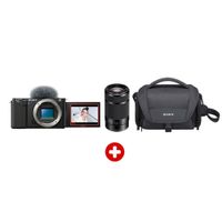 Kit: Cámara digital Sony ZV-E10, lente SEL55210 grabación 4K 30fps 24.2MP, pantalla táctil, funda de transporte