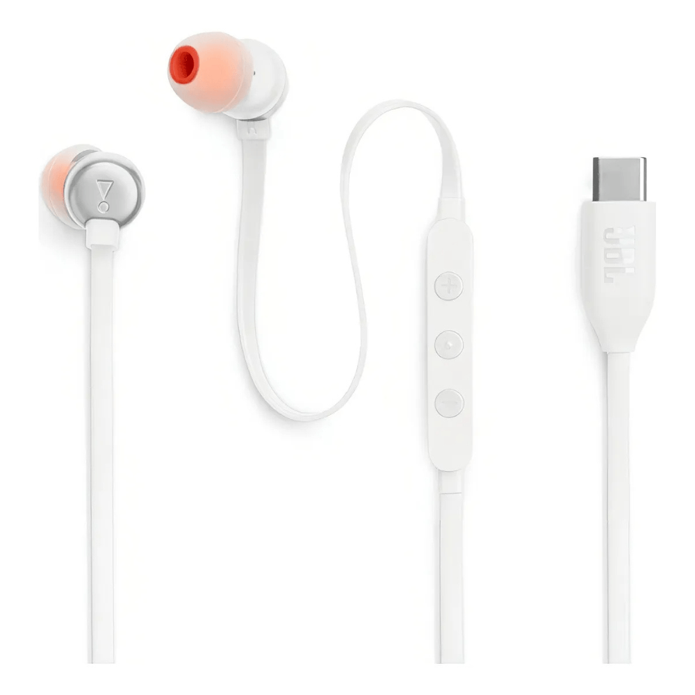 Audífonos in ear con micrófono JBL Tune 310C, sonido Pure Bass, conector Tipo C, control 3 botones, blanco
