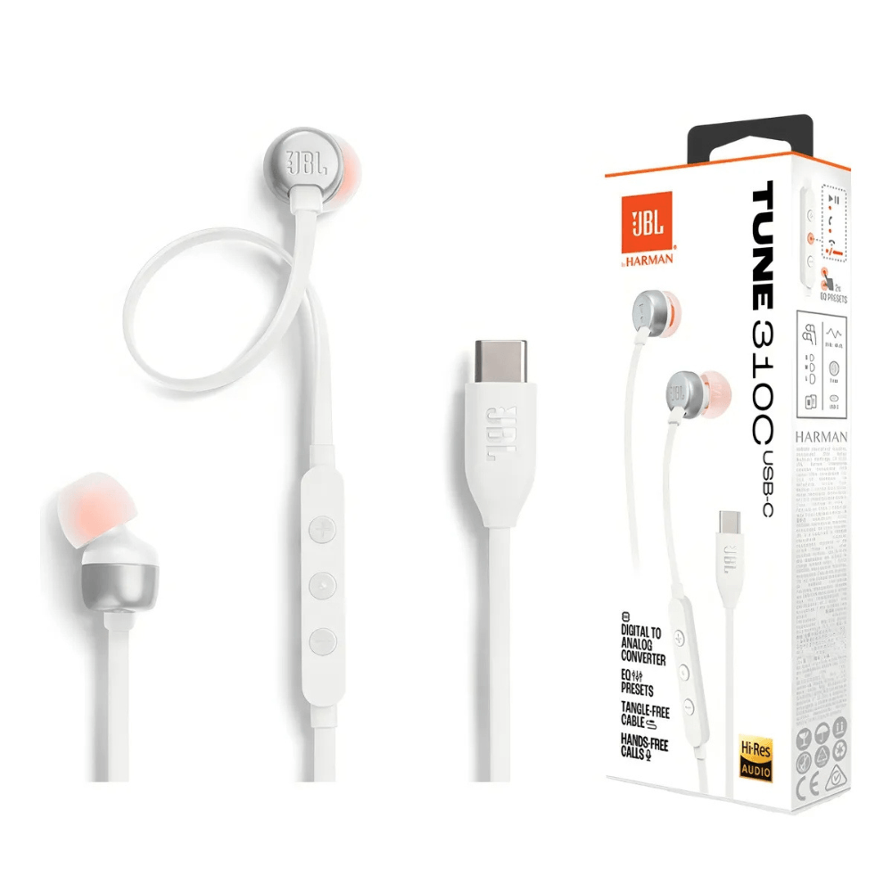 Imagen 2 del producto Audífonos in ear con micrófono JBL Tune 310C, sonido Pure Bass, conector Tipo C, control 3 botones, blanco