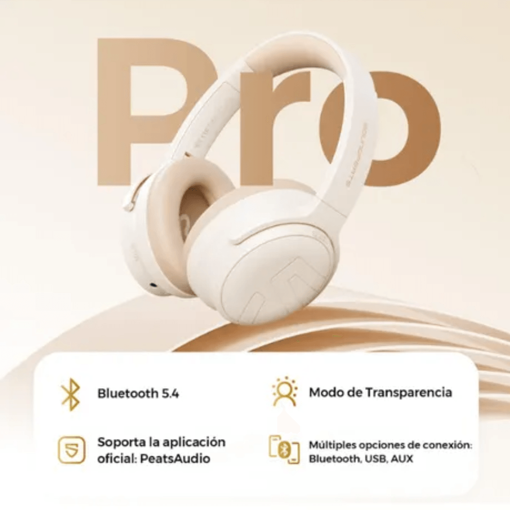 Imagen 2 del producto Audífonos con cancelación de ruido SoundPeats Space Pro, micrófono incorporado, máx. 151 horas, control de música y llamadas, beige