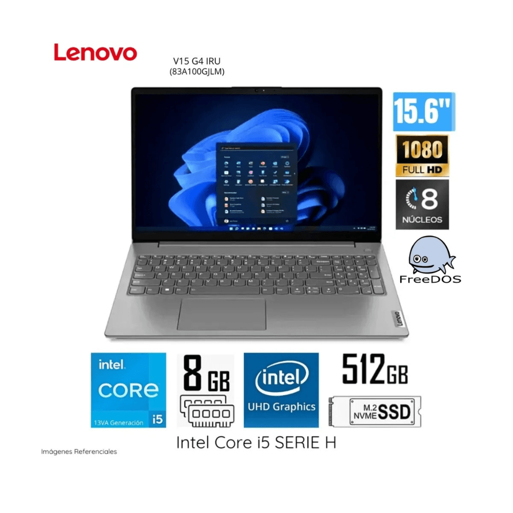 Imagen 2 del producto Laptop Lenovo V15 G4 IRU (83A100GJLM) 15.6"", Intel Core i5, 512GB SSD 8GB RAM, FreeDOS sin sistema operativo, gris