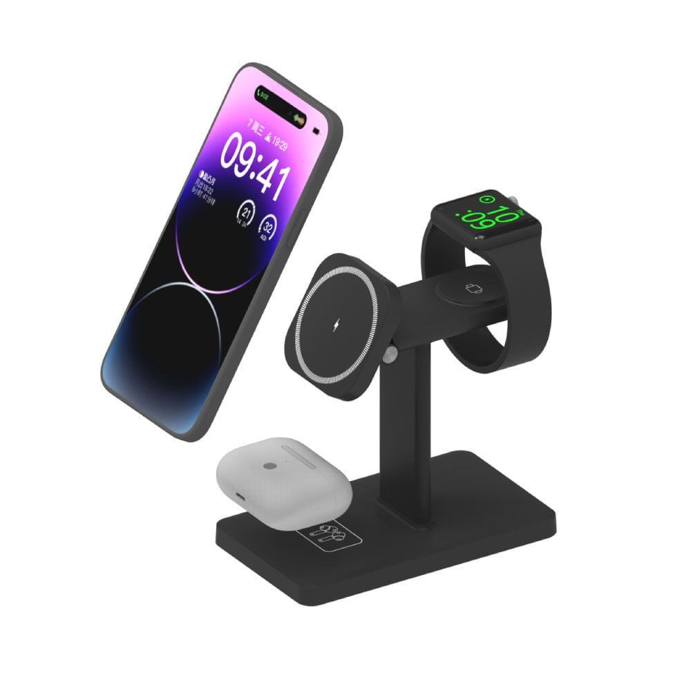 Imagen 2 del producto Cargador inalámbrico iBox 3 en 1 magnético fijo, 15W, para iPhone, Apple Watch y Airpods, negro