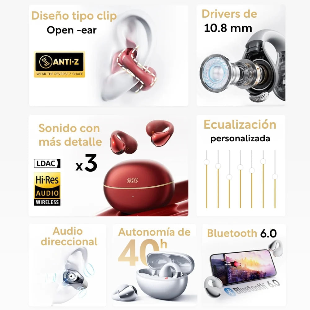 Imagen 2 del producto Audífonos bluetooth True Wireless QCY Crossky C30S,  resistente al agua IPX5, duración máx. 40 horas con estuche, blanco