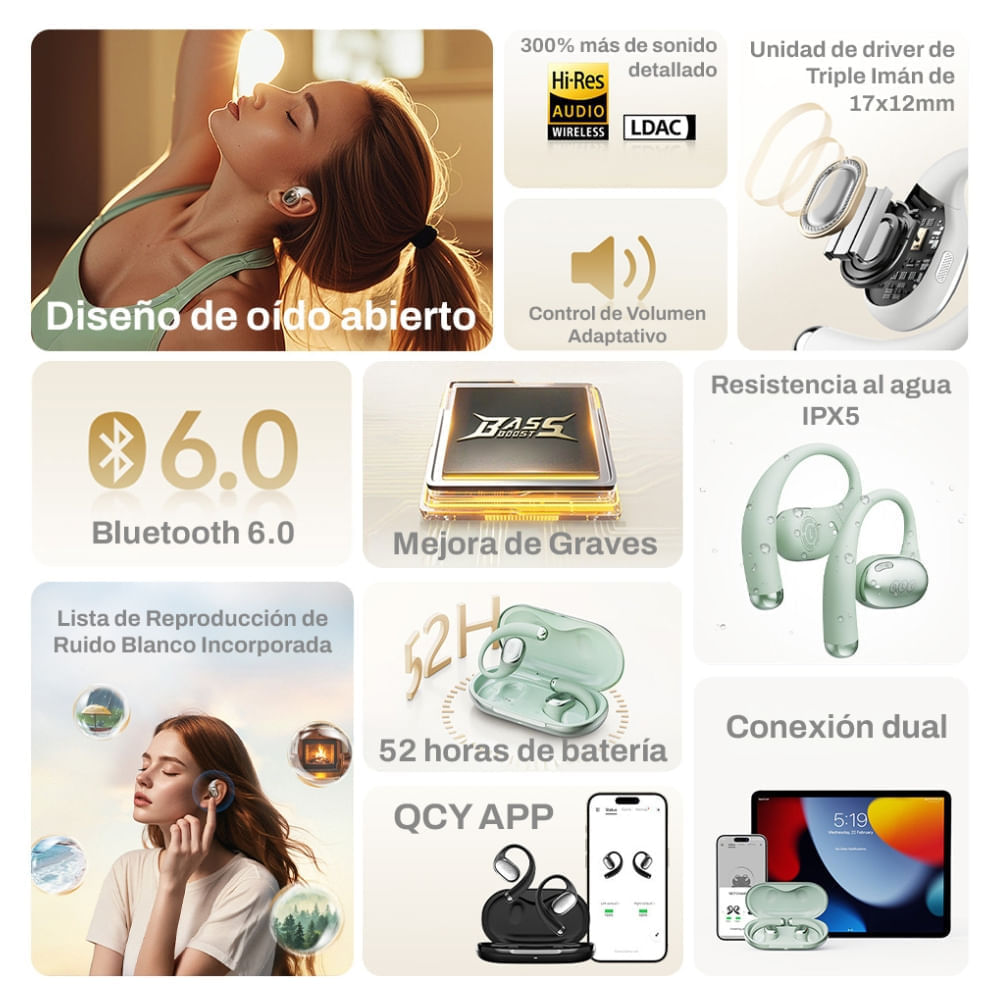Imagen 2 del producto Audífonos bluetooth True Wireless QCY Crossky R70,  resistente al agua IPX5, duración máx. 52 horas con estuche, blanco