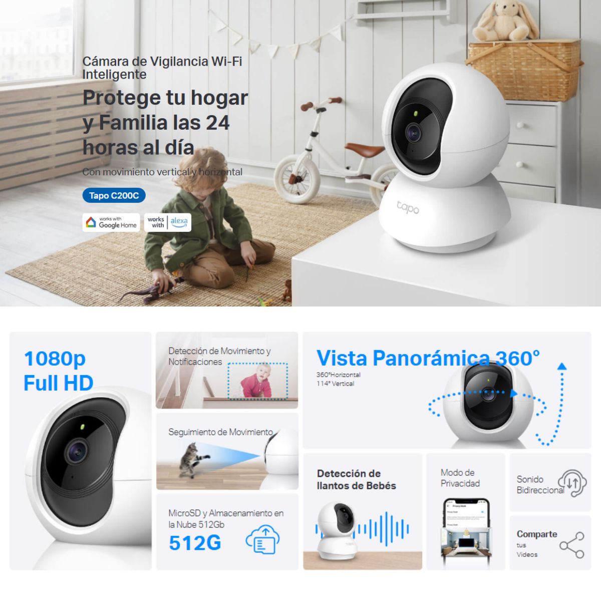Imagen 2 del producto Cámara de seguridad interior TP-Link Tapo C202 Full HD, visión 360°, audio bidireccional, blanco