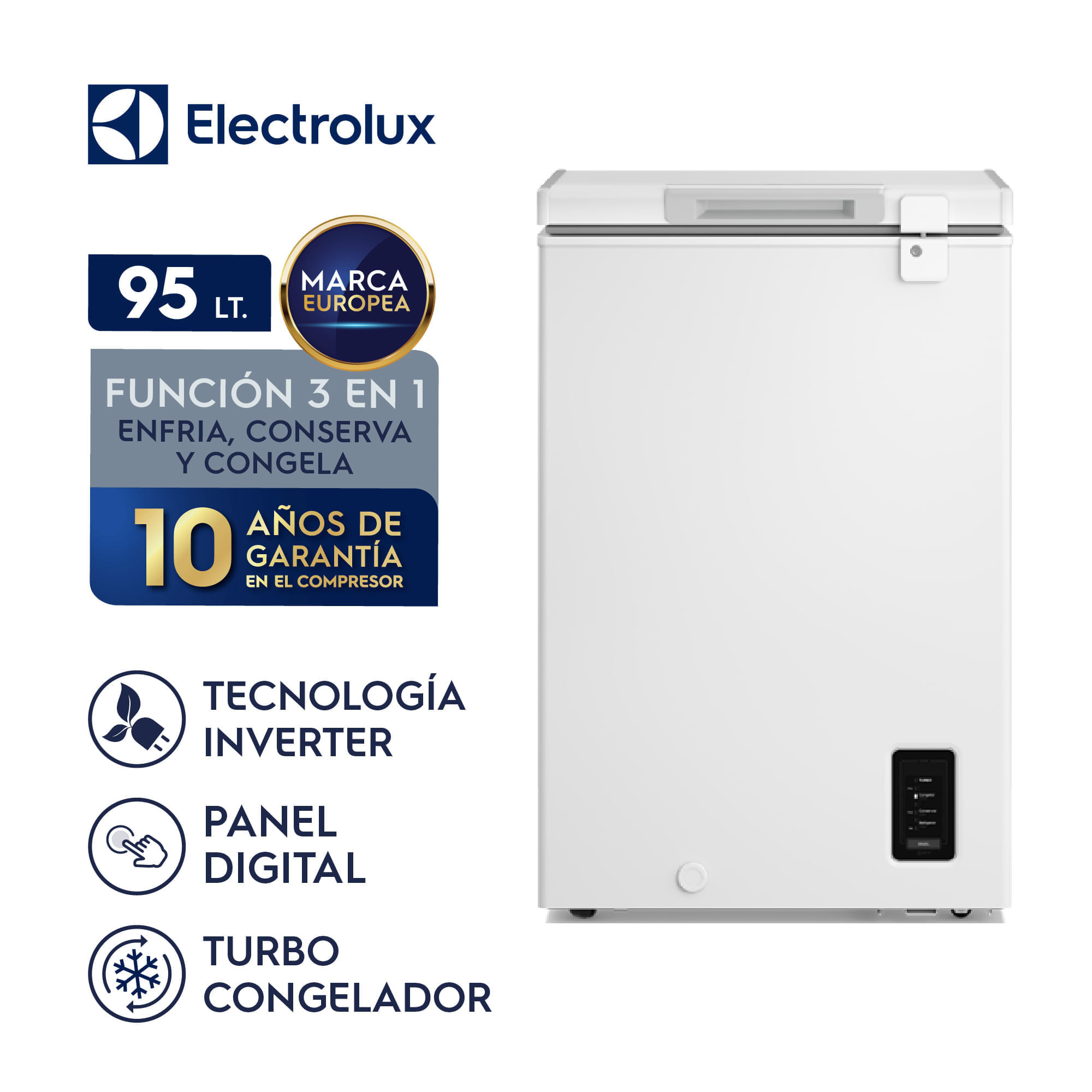 Imagen 2 del producto Congelador horizontal Electrolux 95L invertir, función turbo, control de temperatura, blanco