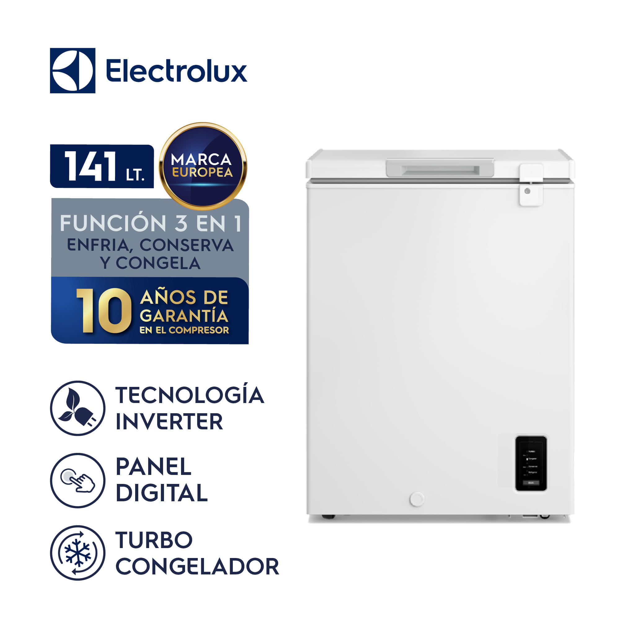 Imagen 2 del producto Congelador horizontal Electrolux 141L invertir, función turbo, control de temperatura, blanco - EFH15S2P5AW