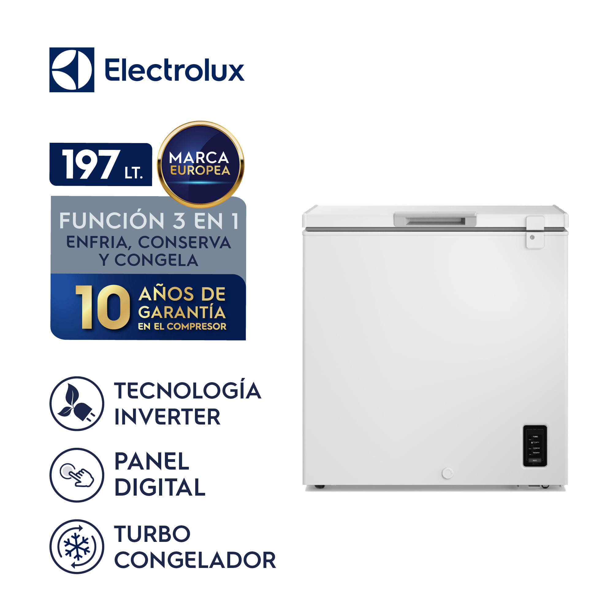 Imagen 2 del producto Congelador horizontal Electrolux 197L inverter, función turbo, control de temperatura, blanco