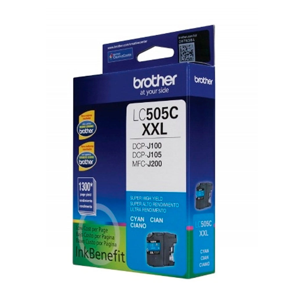 Cartucho Brother LC-505C, cyan, rinde hasta 1300 páginas