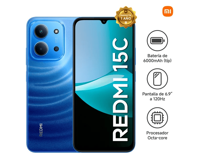 Imagen 2 del producto Celular Xiaomi Redmi 15C 128GB, 4GB RAM, cámara trasera 50MP y frontal 8MP, 6.9"", azul