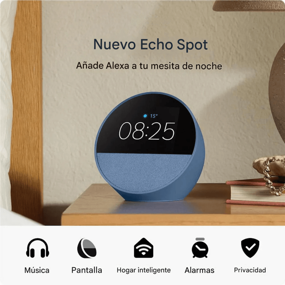 Imagen 2 del producto Parlante inteligente Amazon Alexa Echo Spot, control de voz Alexa, Wi-Fi, bluetooth, azul