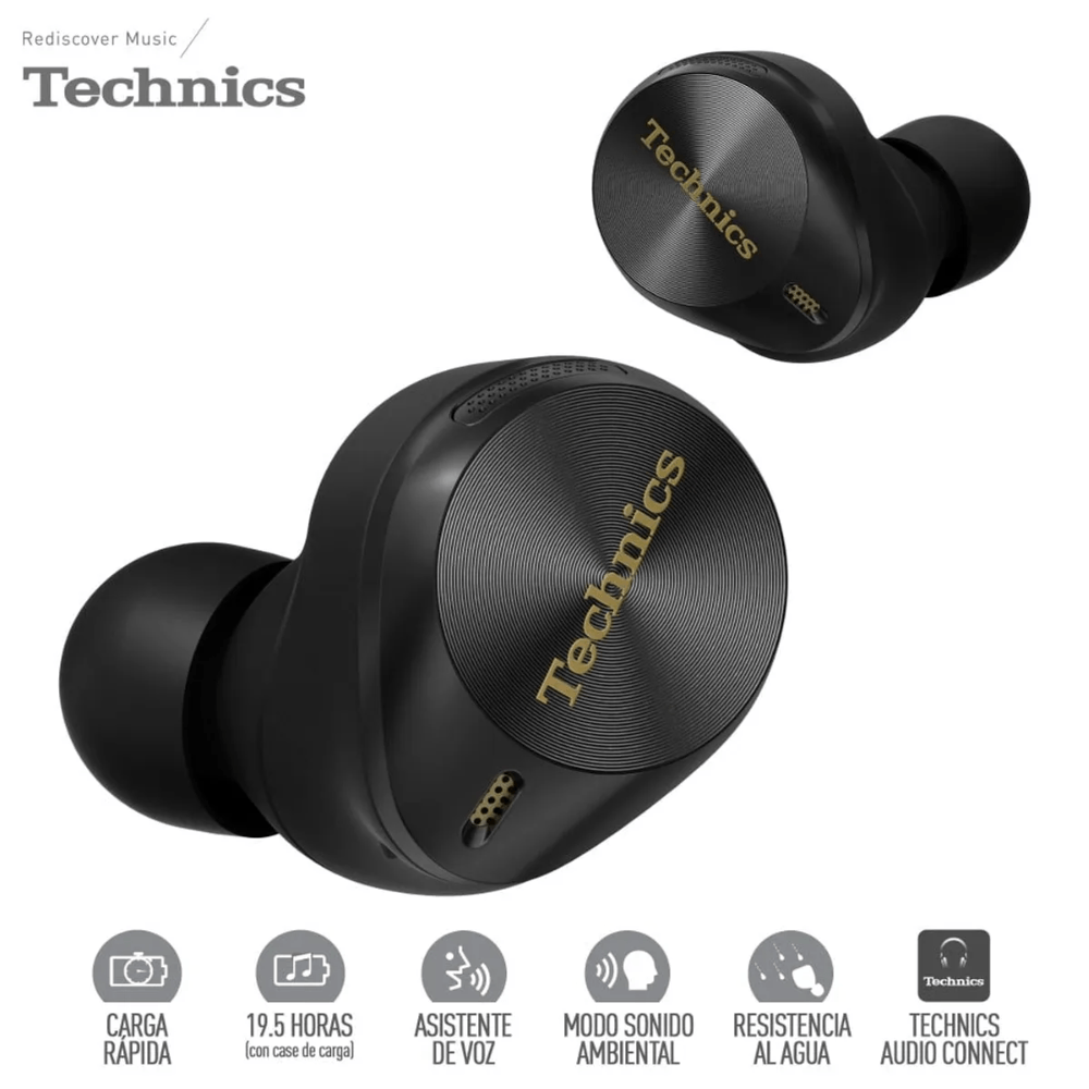 Imagen 2 del producto Audífonos bluetooth True Wireless Technics EAH-AZ80,  resistente al agua IPX4, duración máx. 32 horas con estuche, negro