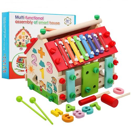Juego didáctico casa construcción con Xilófono, madera, edad mínima 3 años, multicolor