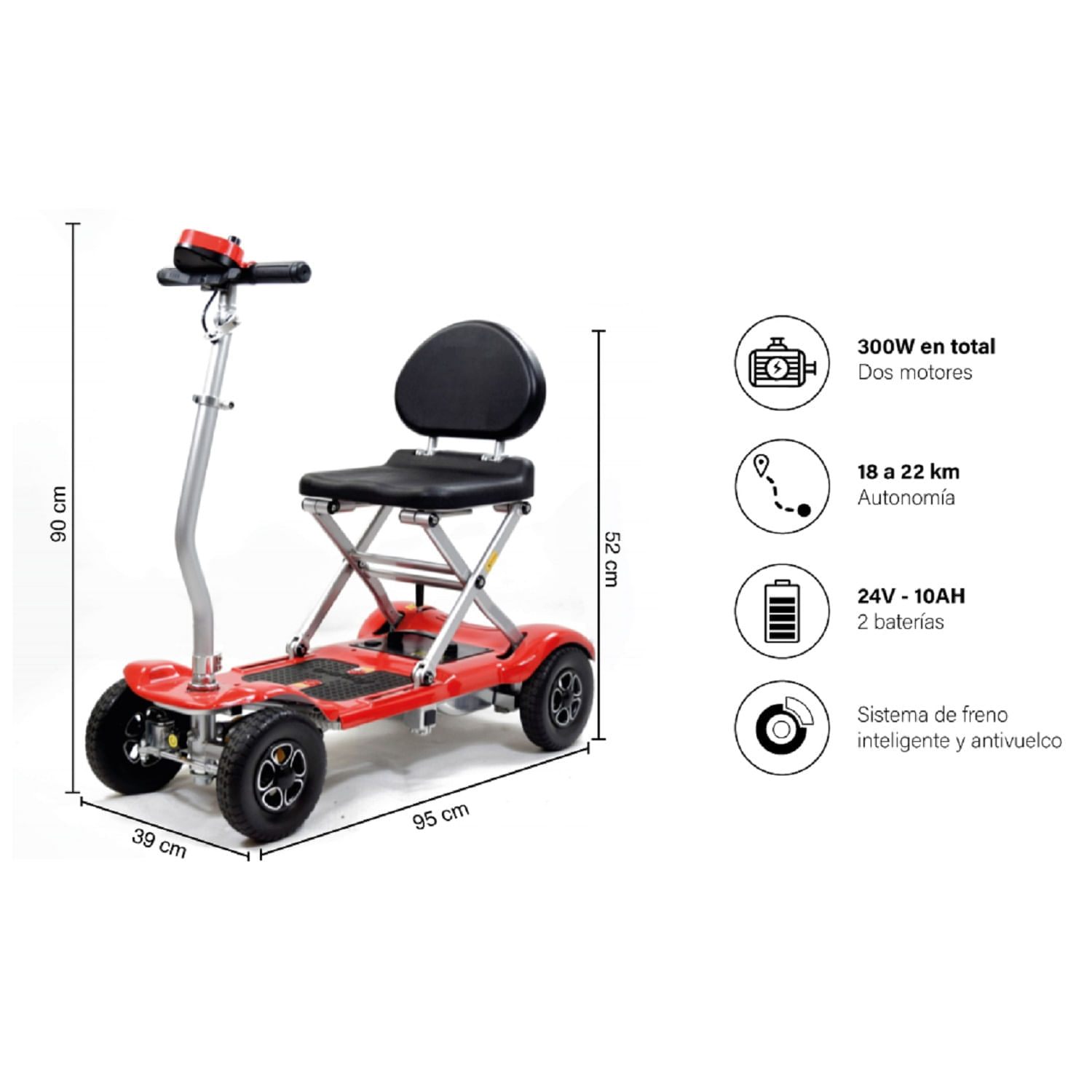 Imagen 2 del producto Silla de ruedas, scooter eléctrico First Care Pro S5 Lite 7-8"", autonomía hasta 22 km, vel. 8 km/h, 300W, rojo