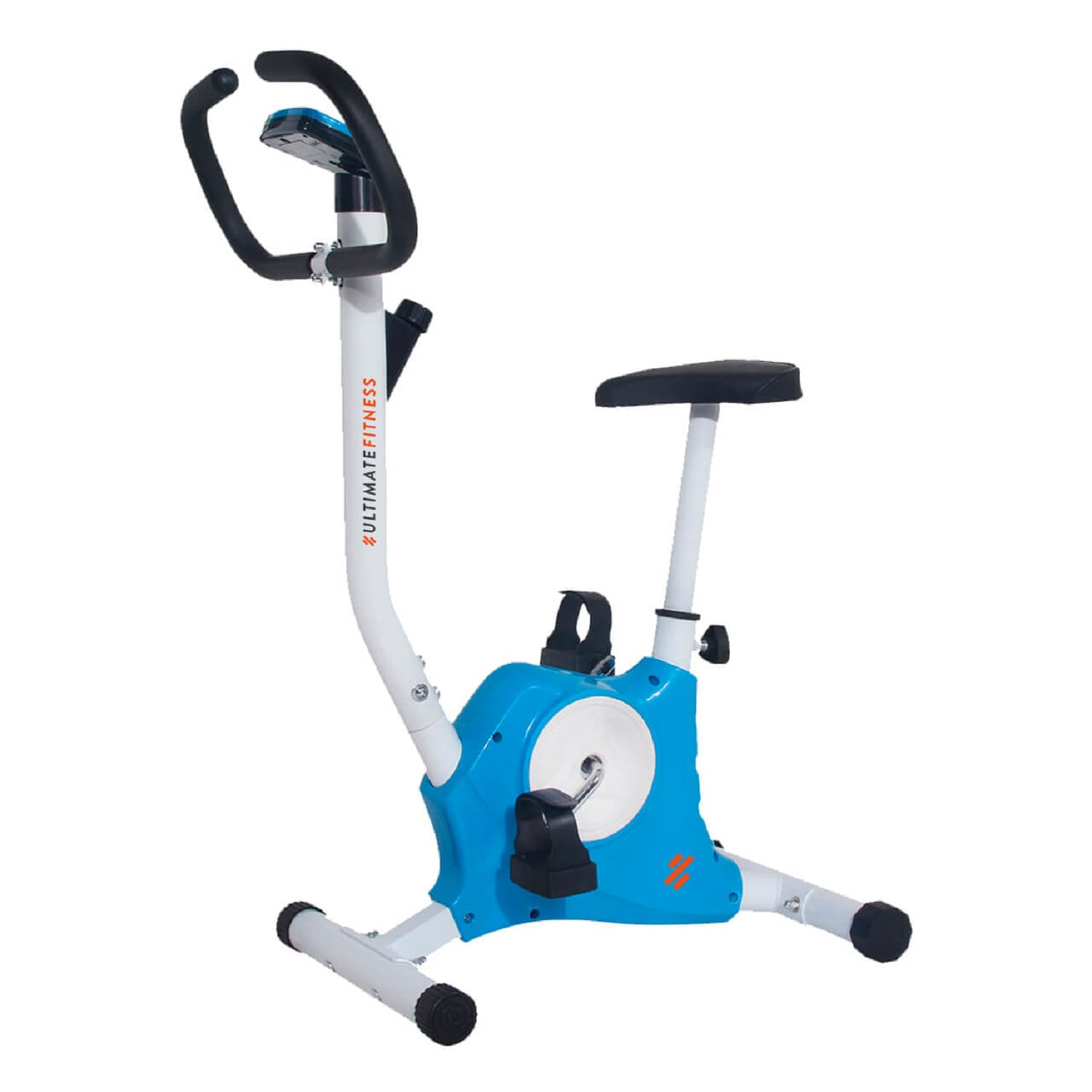 Imagen 1 del producto Bicicleta estática Ultimate Fitness E10 peso máx. 125 kg, pantalla LCD, manillas antideslizantes, celeste
