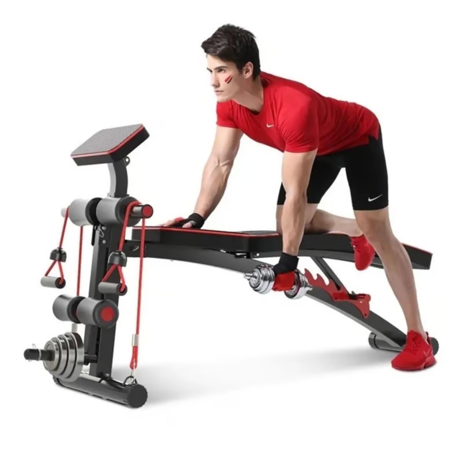 Imagen 2 del producto Banca multifuncional, Sport Fitness, ligas, porta discos, entrena con estilo, negro