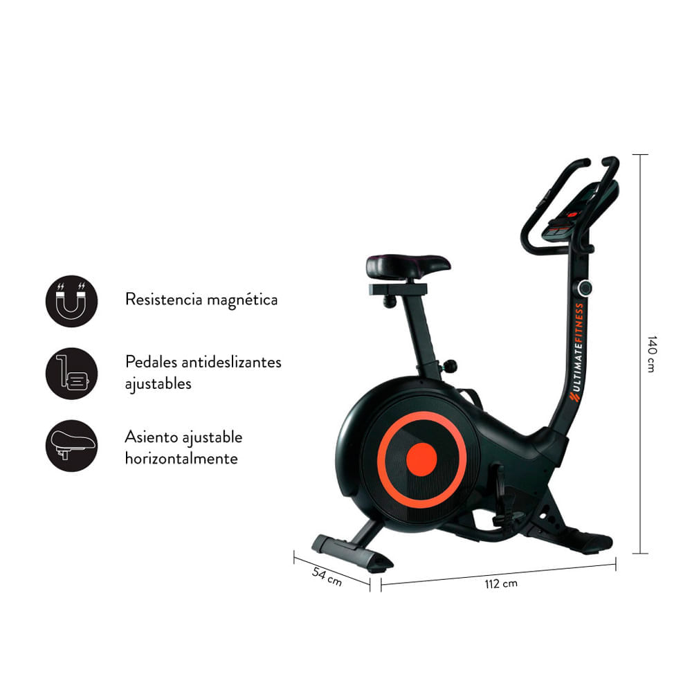 Imagen 2 del producto Bicicleta estática E800 Pro, monitor LCD, pedales antideslizantes, negro