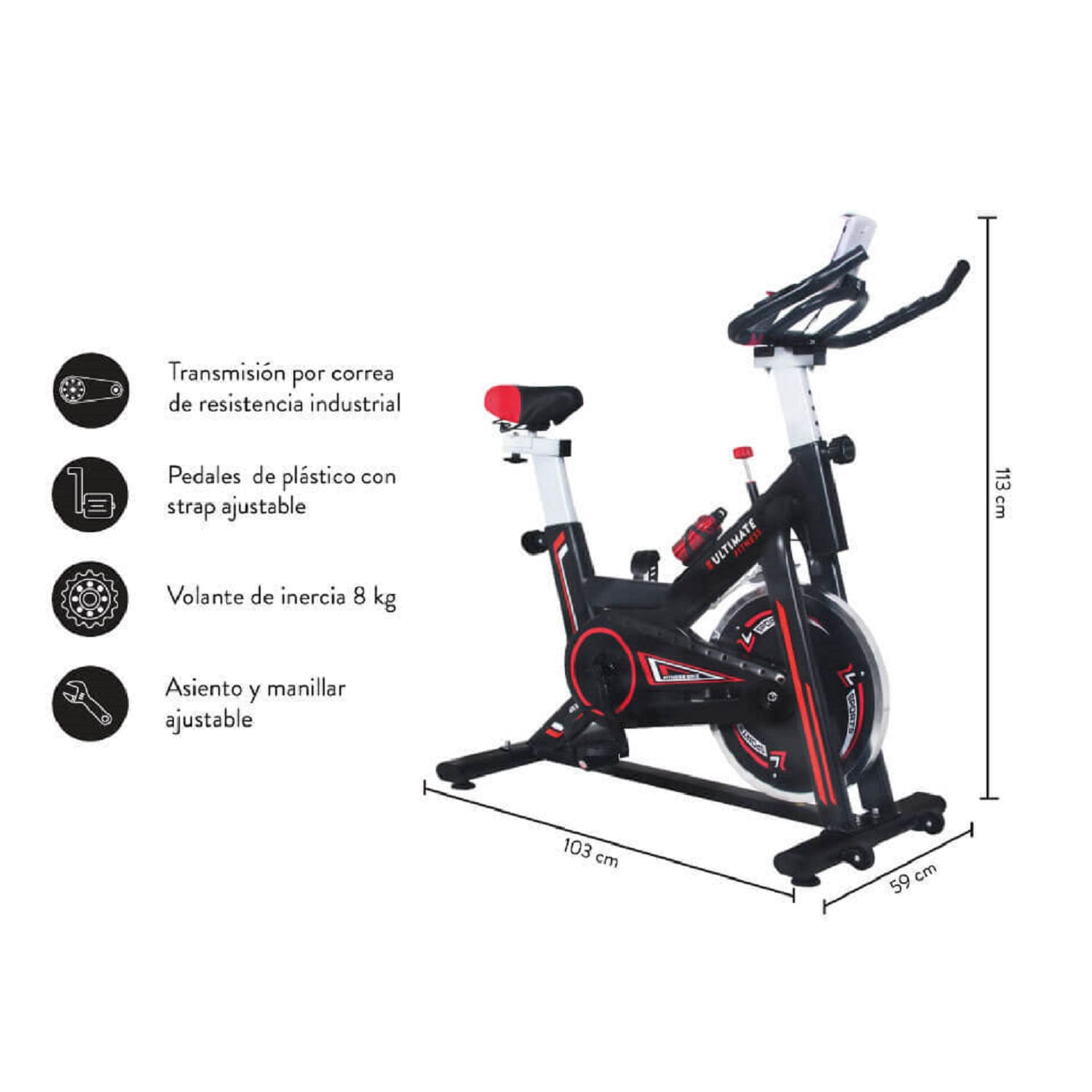 Imagen 2 del producto Bicicleta de spinning Ultimate Fitness Z250 Pro resistencia industrial, máx 150kg, negro