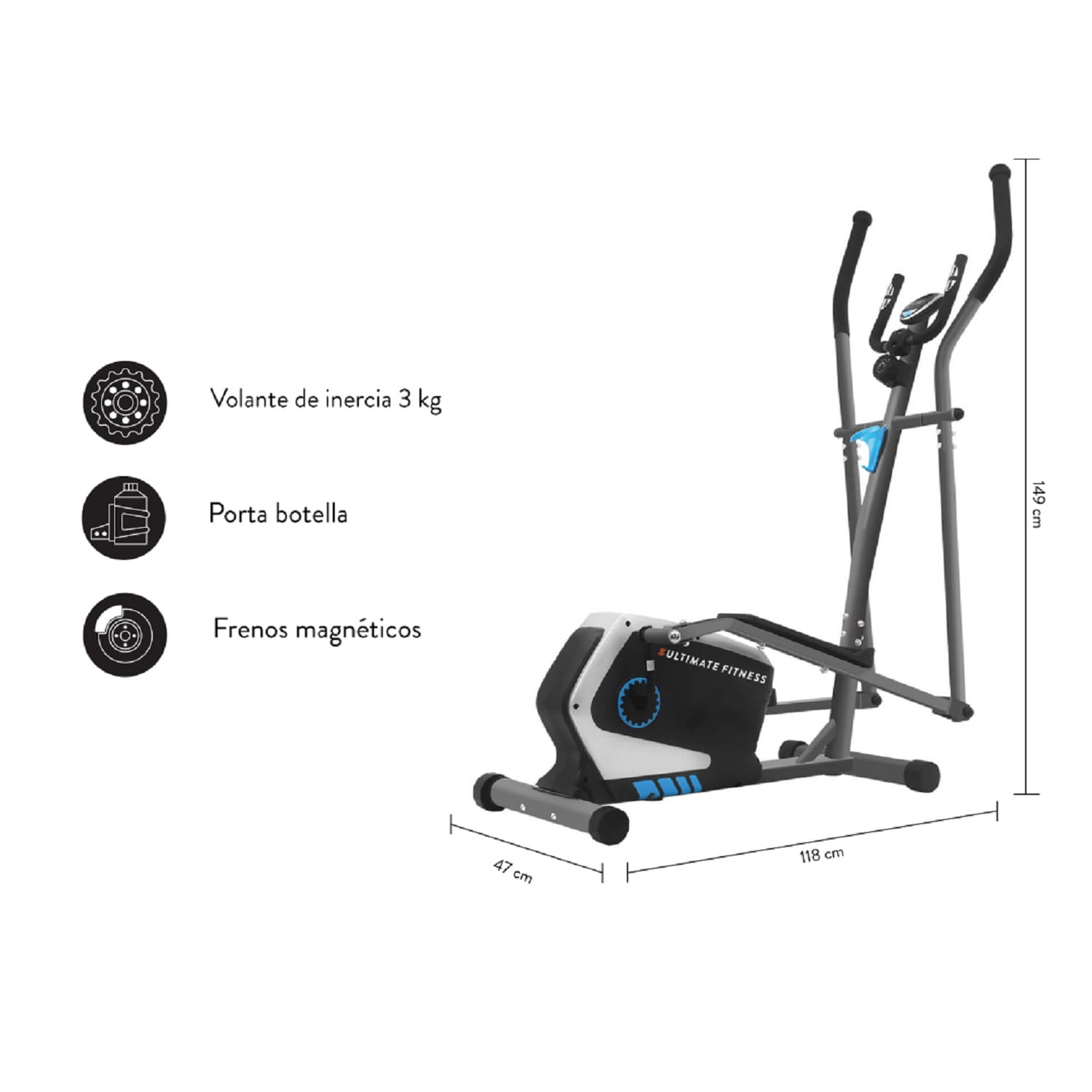 Imagen 2 del producto Elíptica T330 Pro, magnética, 8 niveles de resistencia, porta botellas, negro