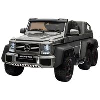 Carro a batería AMG 6x6 licenciado, luces led, pedal externo y pantalla mp4, gris