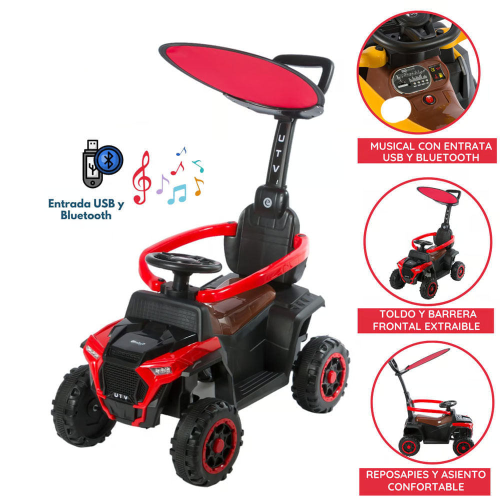 Imagen 2 del producto Cuatrimoto Ebaby, musical con luces y sombrilla, reposapiés, rojo - EB351