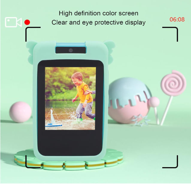 Imagen 2 del producto Cámara digital Dinosaurio tipo celular para niños, memoria hasta 64GB, pantalla táctil, grabación HD, verde