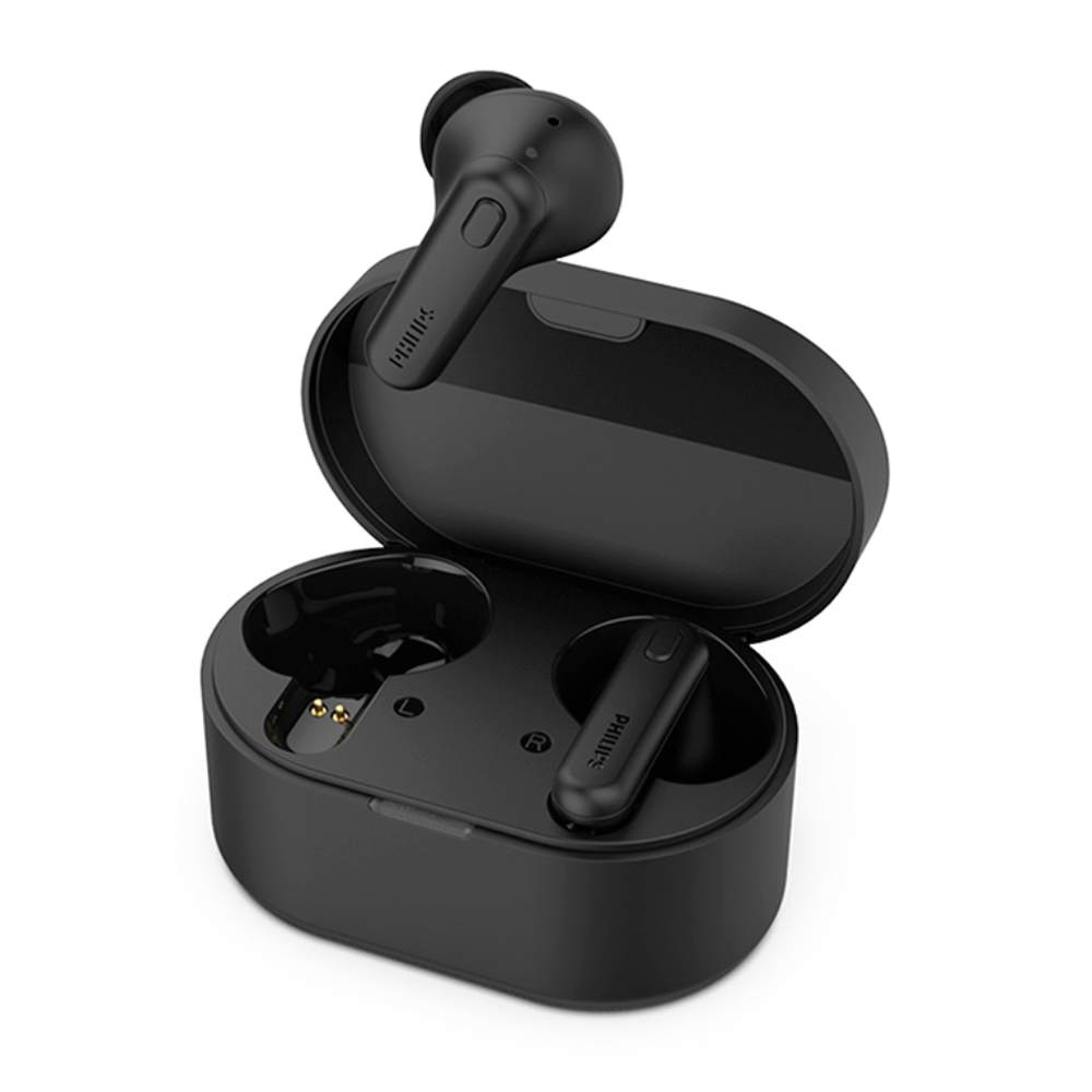 Imagen 1 del producto Audífonos bluetooth True Wireless Philips TAT1108, resistencia al agua IPX4, duración máx. 15 horas con estuche de carga, negro