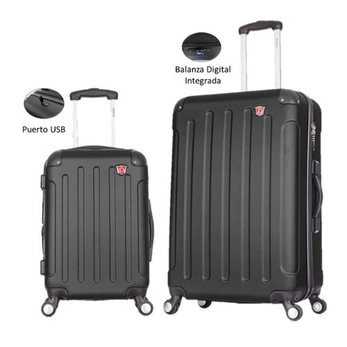 Juego de 2 Maletas Dukap Intely Negro, PC+ABS Micro Diamante, TSA, 8 Ruedas 360°, puerto USB, mangos en gel, negro