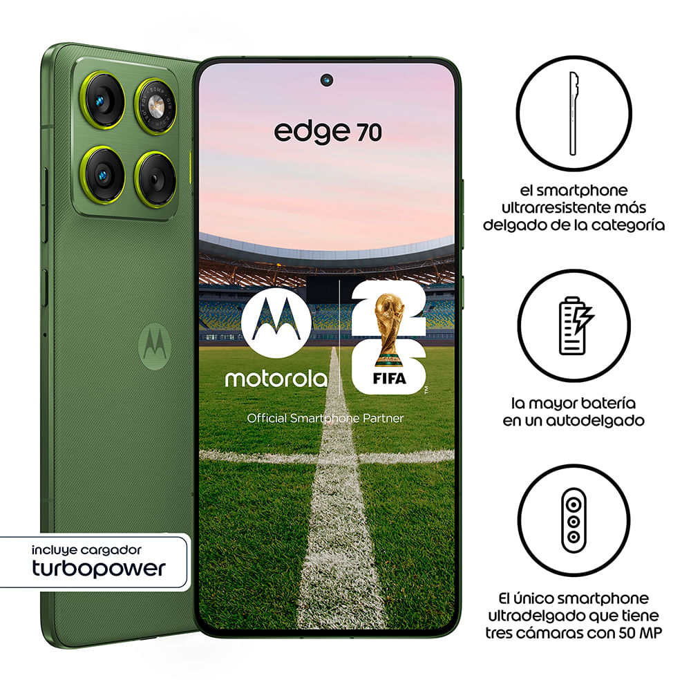 Imagen 2 del producto Celular Motorola Edge 70 5G 512GB, 12GB RAM, cámara trasera 50MP y frontal 50MP, 6.7"", verde