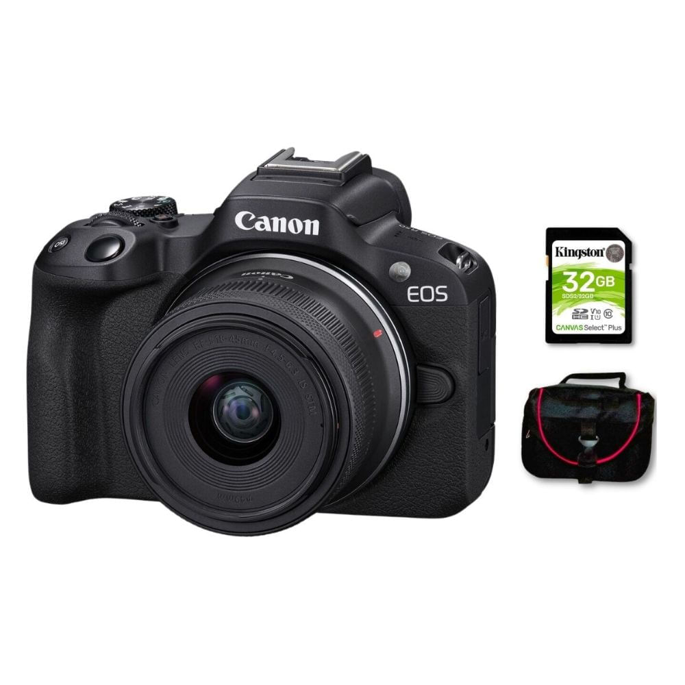 Imagen 1 del producto Cámara Mirrorless EOS R50 + Lente RF S 18-45mm + Kit Básico