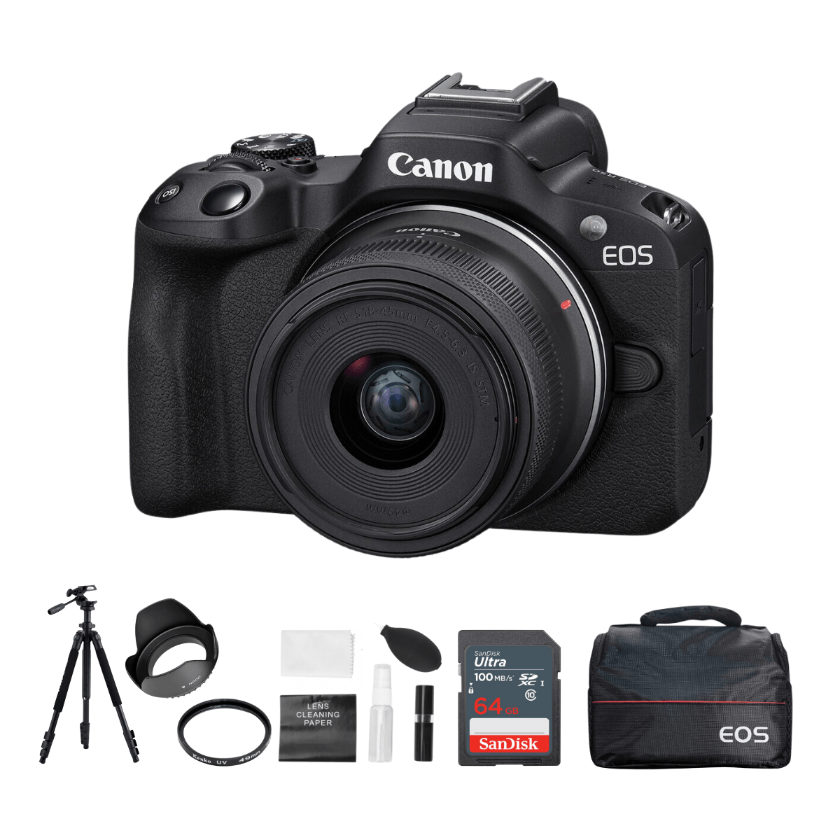 Imagen 1 del producto Cámara Mirrorless EOS R50 + Lente RF S 18-45mm f/4.5-6.3 IS STM + Kit Ultimate