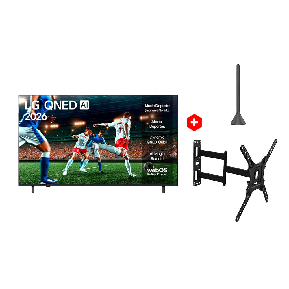 Combo: Smart TV LG 55" 4K Ultra HD, webOS 23, 55QNED73ASA (2026) + Antena de varilla Greentek Full HD + Rack móvil Westminster para TV de 25 a 55”