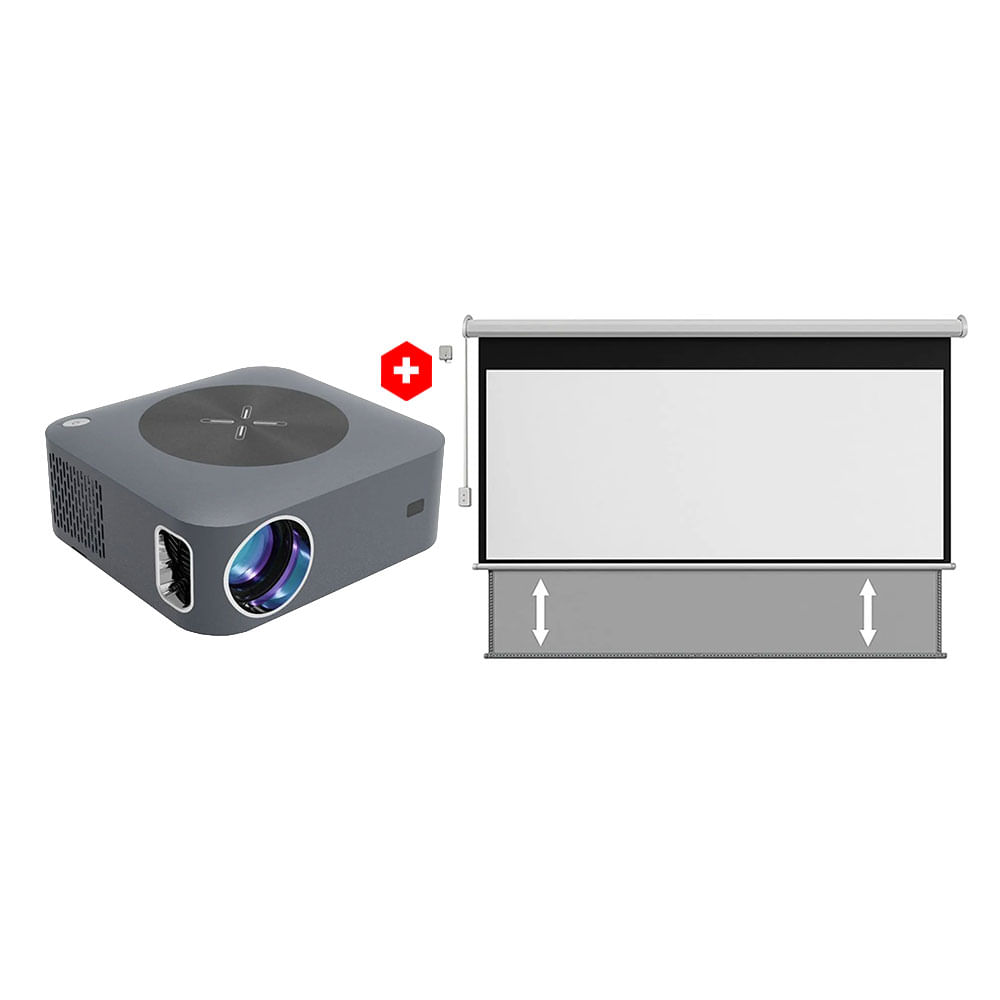 Combo: Proyector portátil Westminster LCD FHD, 12000 lúmenes, proyección 40 -200", Android + Pantalla Ecran Westminster eléctrico para proyector 84"