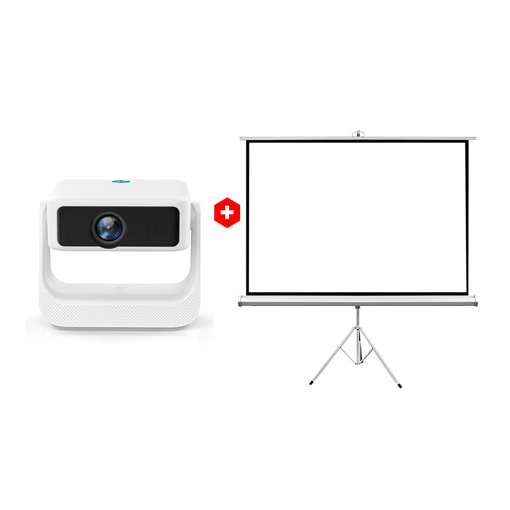 Combo: Proyector portátil Westminster HN-PE2, 13000 lúmenes, 260", conectividad HDMI y USB, blanco + Pantalla Ecran Teros TE-9063W para proyector 80"