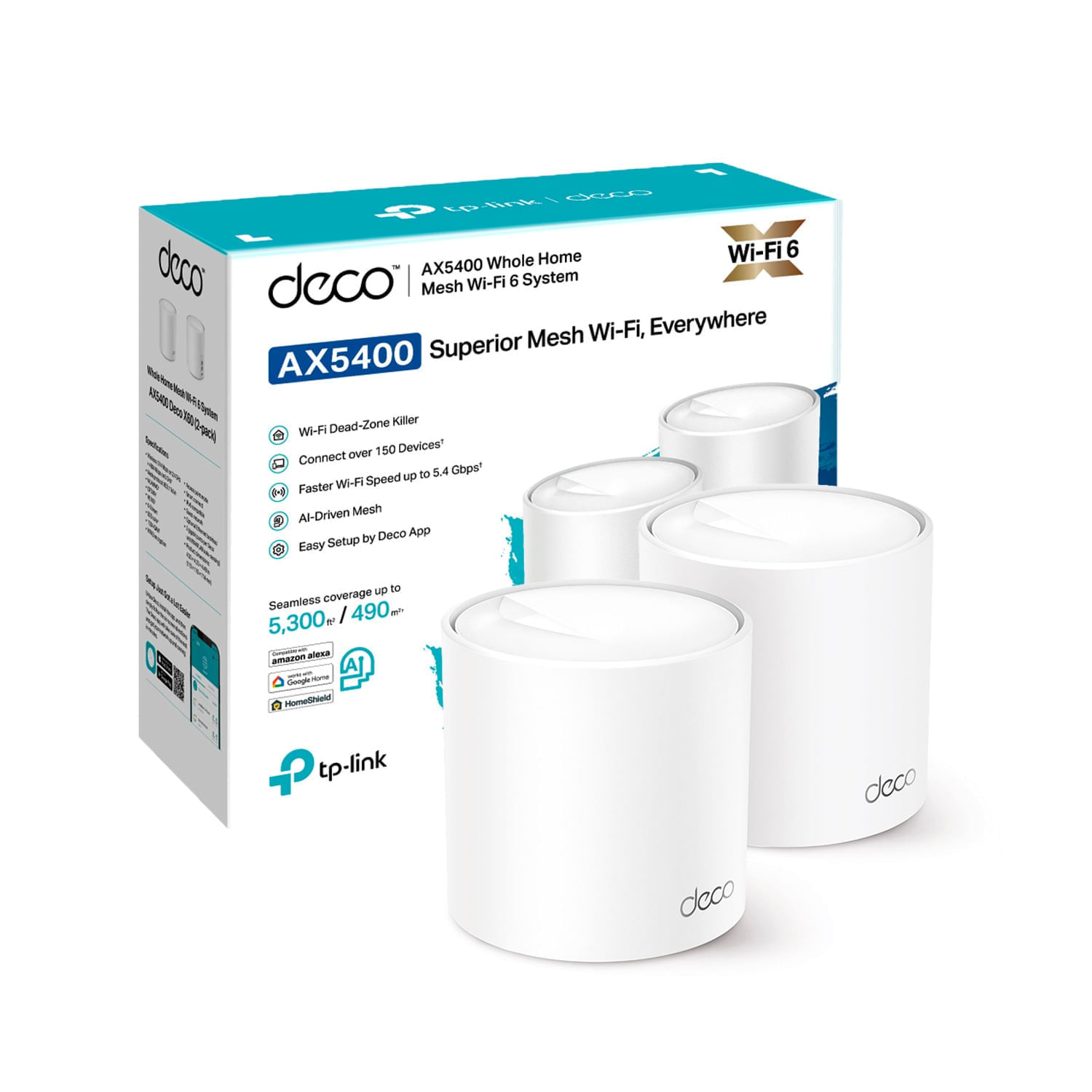 Imagen 2 del producto Sistema Wifi Mesh TP-Link Deco X60 AX5400 pack x2, doble banda, router y acces point, 2 puertos LAN, 4 antenas
