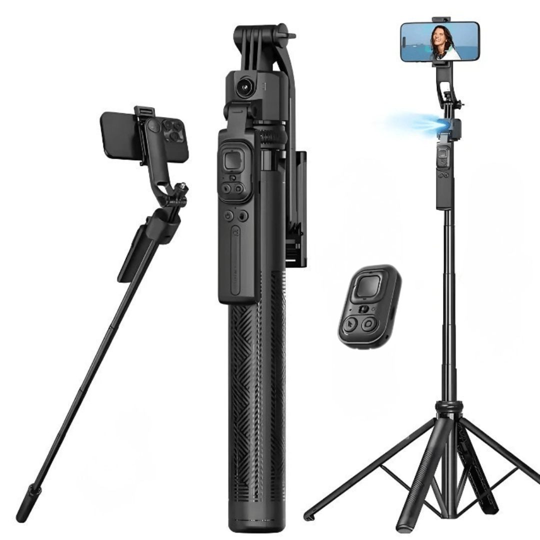 Imagen 2 del producto Trípode cuádruple C17 4en1 seguimiento facial IA, bluetooth, altura 1.63m, rotación 360°, negro