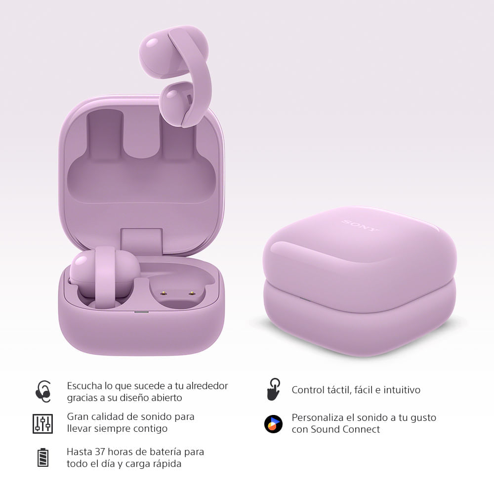 Imagen 2 del producto Audífonos bluetooth True Wireless Sony WF-LC900, resistente al agua IPX4, duración máx. 37 horas con estuche de carga, lavanda