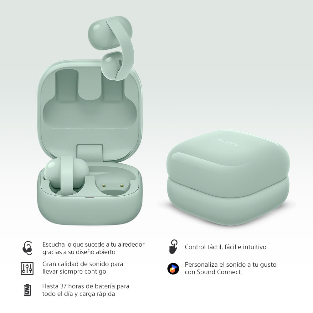 Imagen 2 del producto Audífonos bluetooth True Wireless Sony WF-LC900, resistente al agua IPX4, duración máx. 37 horas con estuche de carga, verde
