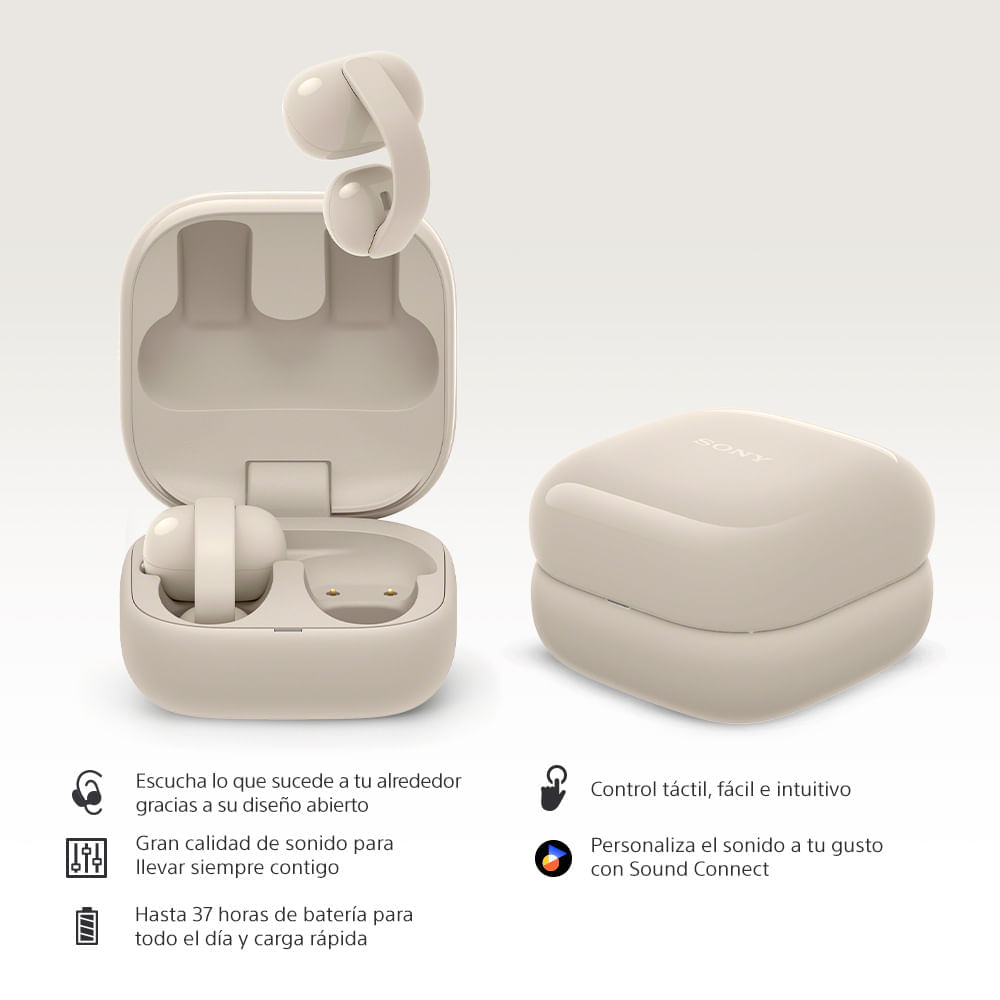 Imagen 2 del producto Audífonos bluetooth True Wireless Sony WF-LC900, resistente al agua IPX4, duración máx. 37 horas con estuche de carga, greige
