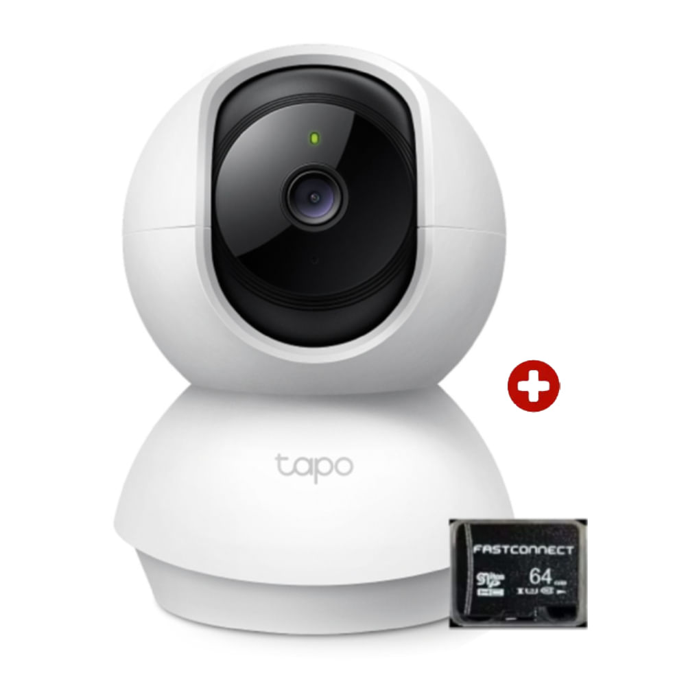 Cámara de seguridad TP-Link Tapo C210, interior, 3MP, Wi-Fi, 360°, blanco + micro SD 64GB