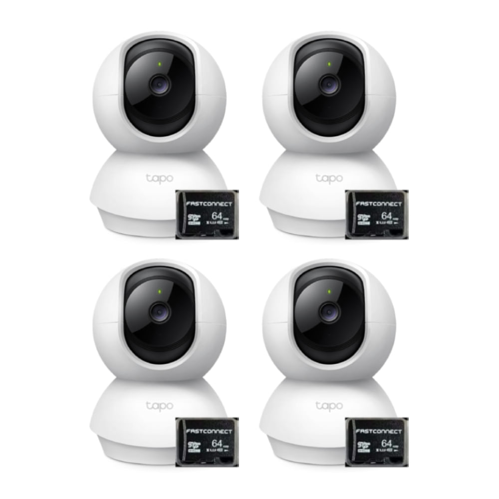 Kit de 4 cámaras TP-Link Tapo C210, Wi-Fi, 360°, blanco con micro SD 64GB