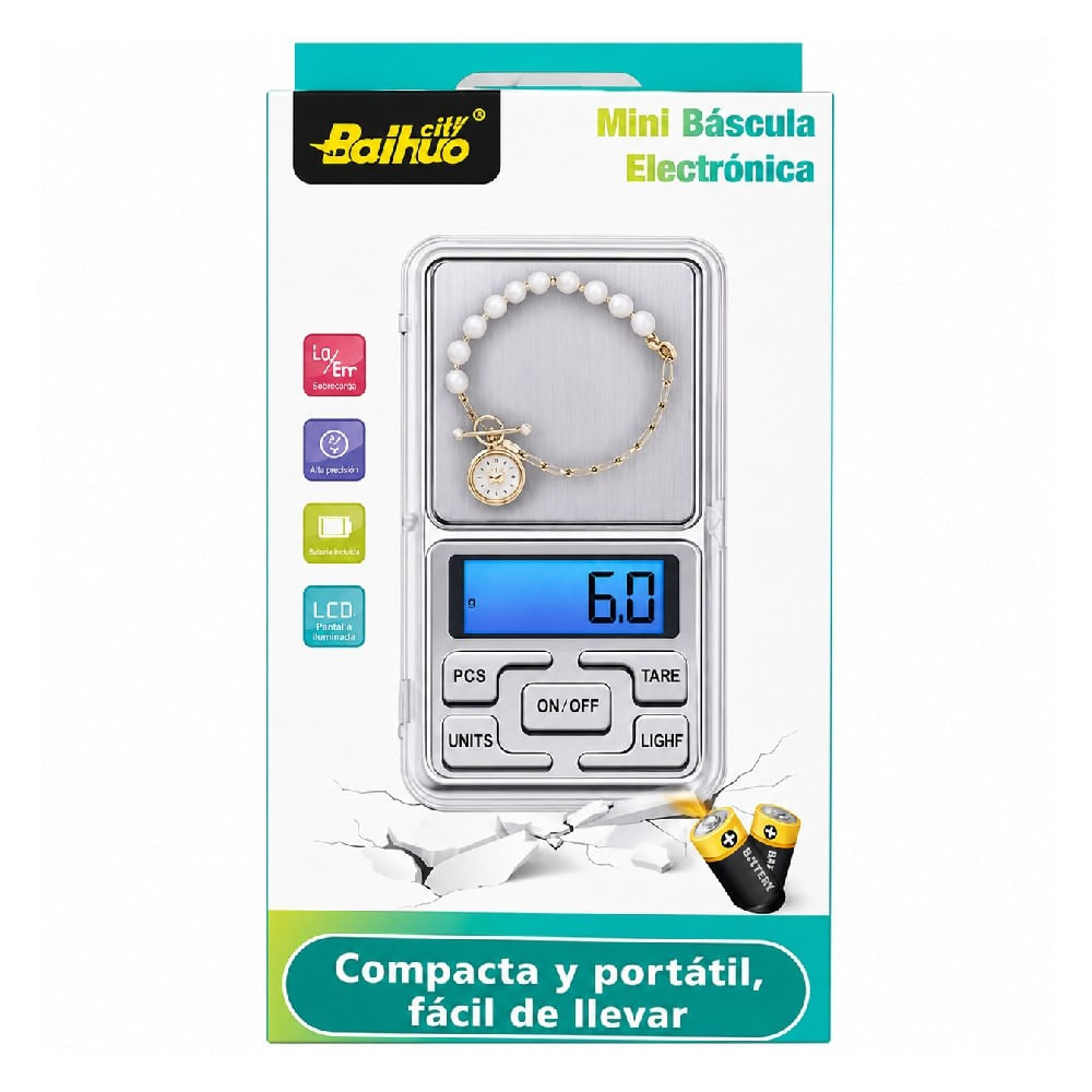 Balanza electrónica de joyería, pantalla LCD, alta precisión, plateado