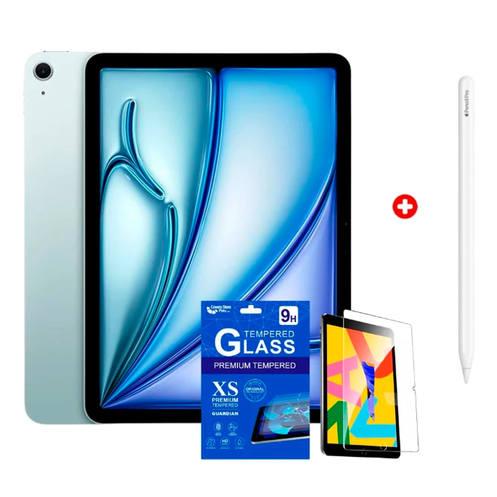 iPad Air 11" 128GB, 12GB RAM, cámara principal 12MP y  frontal 12MP, chip M4, blue + Pencil Pro + mica de cerámica regalo