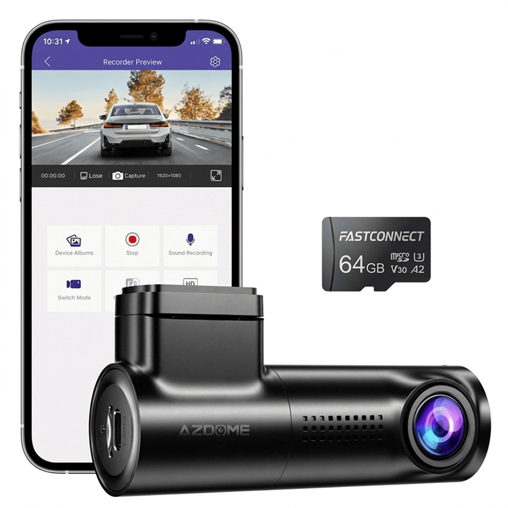 Imagen 2 del producto Cámara para autos dashcam Azdome M330, 1080P, Wi-Fi, negro + micro SD 64GB